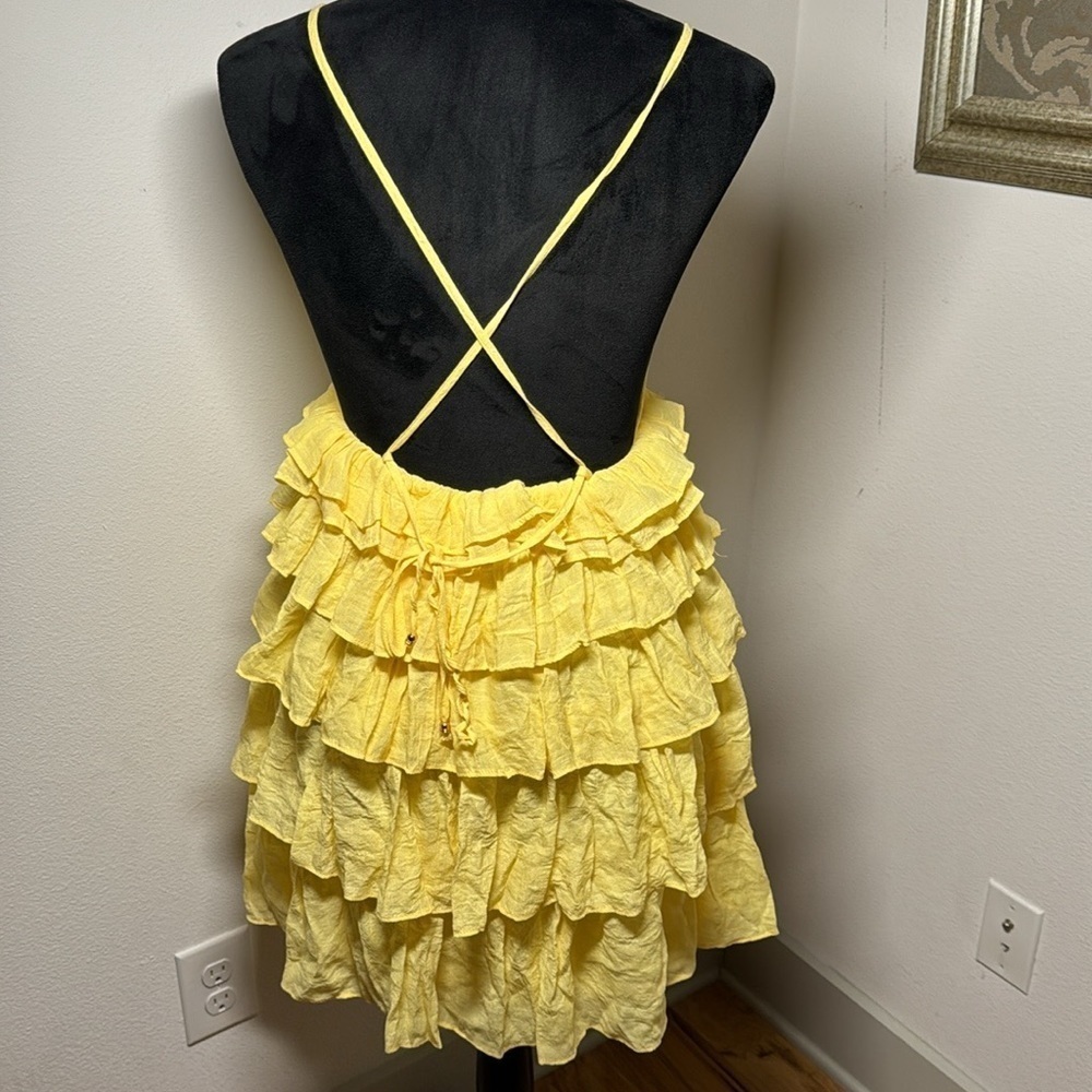 Mustard Seed Sz S yellow tiered mini dress - Picture 4 of 7